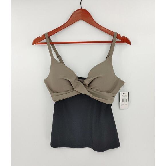 Island Escape Tankini Top Womens 10 Sand Gemini Twisted Front Modest - Picture 1 of 15